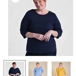 Christopher & Banks Navy 3/4 Sleeve Scoop Neck Top
